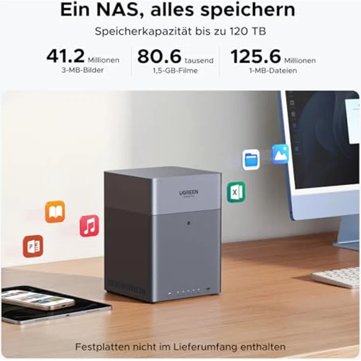 UGREEN NASync DH4300 Plus 4-Bay Desktop NAS, RK3588C SoC, 8GB RAM, 2,5 GbE-LAN, KI Familienalbum, persönliche Cloud (Diskless) – Bild 3