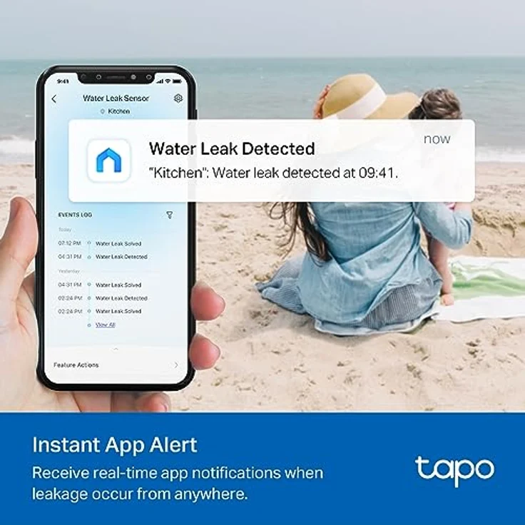 Tapo TP-Link T300 Smarter Wasserleck-Sensor, Hub erforderlich, eingebaute 90Db einstellbare Sirene, Sensor & APP & Hub-Alarm, IP67 wasserdicht, 1+Jahr Batterielebensdauer, Flexible Platzierung – Bild 5
