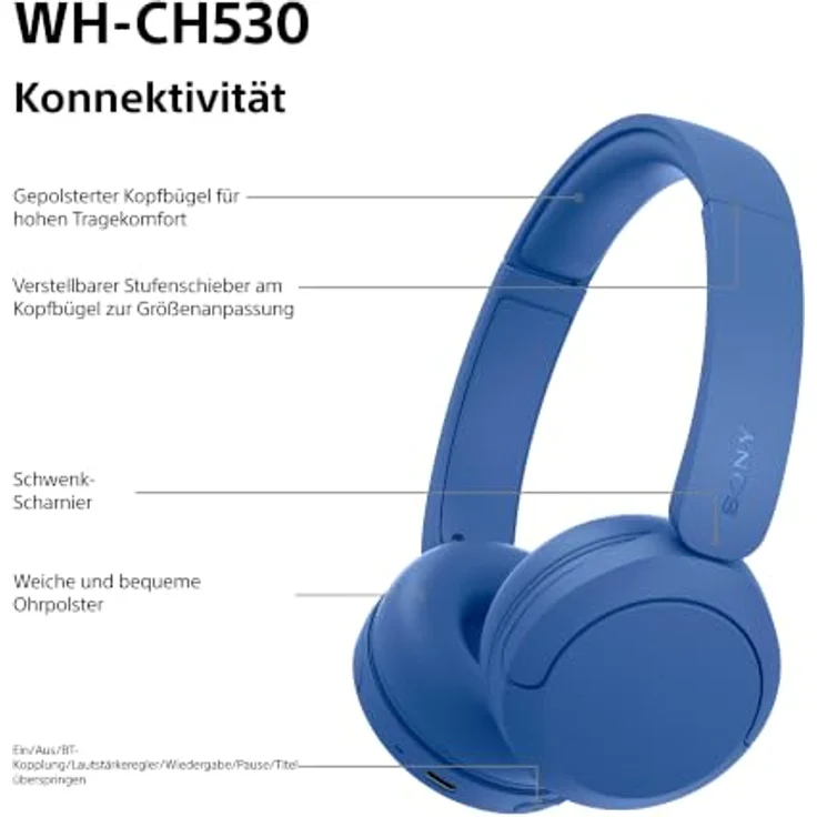 Sony WH-CH530, Over-Ear Kopfhörer mit hochwertigem Klang, blau – Bild 8