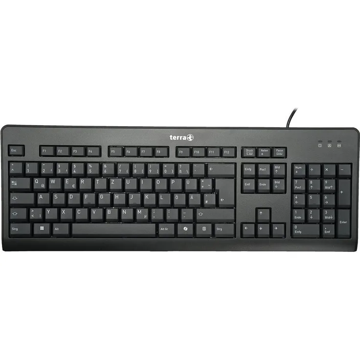 TERRA Keyboard 1500, kabelgebundene USB-Tastatur mit 105 Tasten, QWERTZ Layout, schwarz, 1,80 m