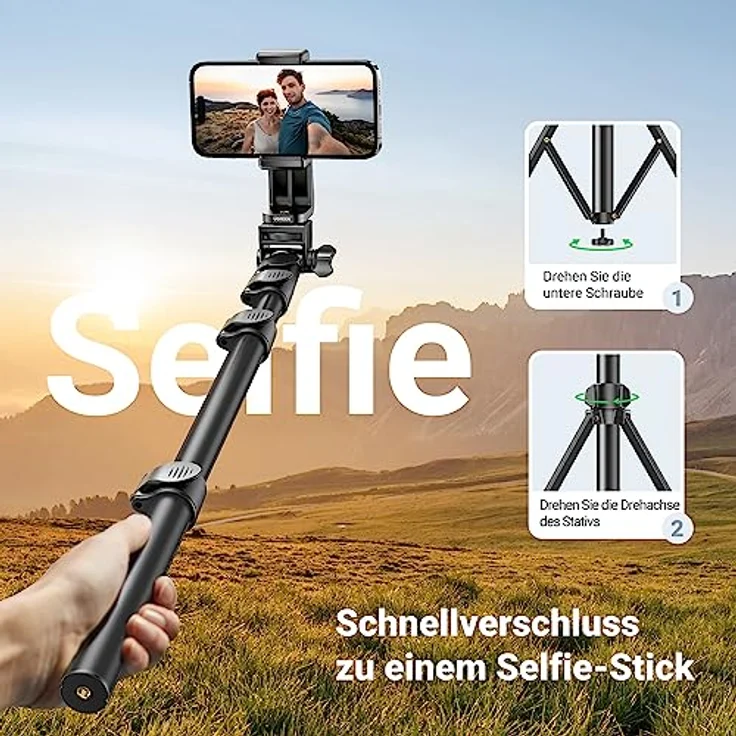 Ugreen LP680, Selfie Stick mit Bluetooth-Fernbedienung, kompakt und zusammenfaltbar, Schwarz – Bild 5