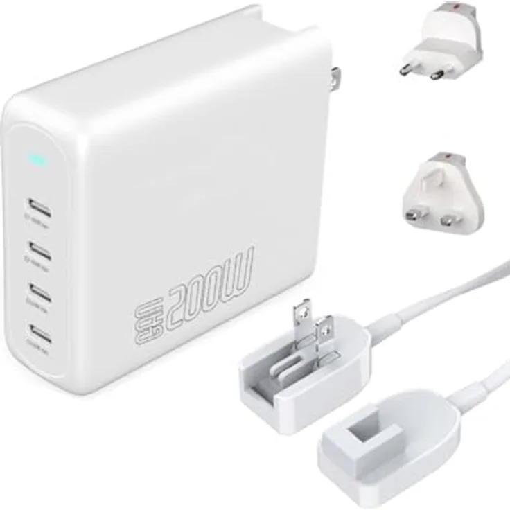4smarts GaN Flex Pro 200 W, USB-Wandladegerät mit 4x USB-C Anschlüssen, kompakt und effizient, Weiss