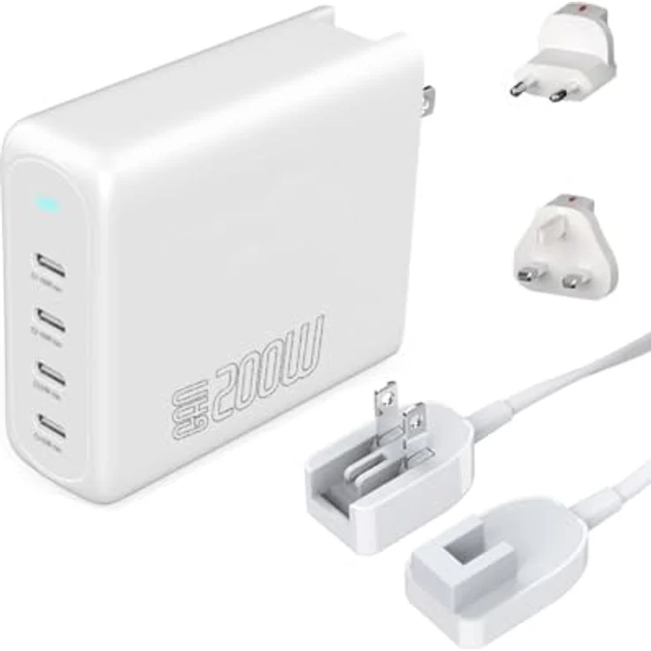 4smarts GaN Flex Pro 200 W, USB-Wandladegerät mit 4x USB-C Anschlüssen, kompakt und effizient, Weiss – Bild 1