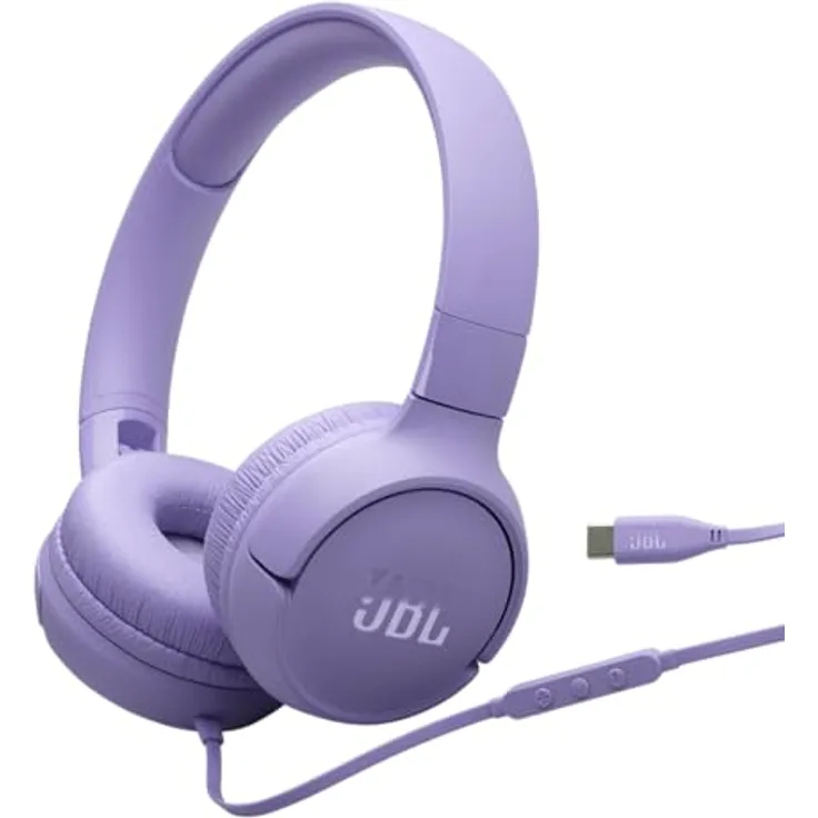 JBL Tune 520C, kabelgebundene On-Ear-Kopfhörer mit Mikrofon, Pure Bass Sound, EQ-Presets, USB-C-Anschluss, faltbares Design, violett