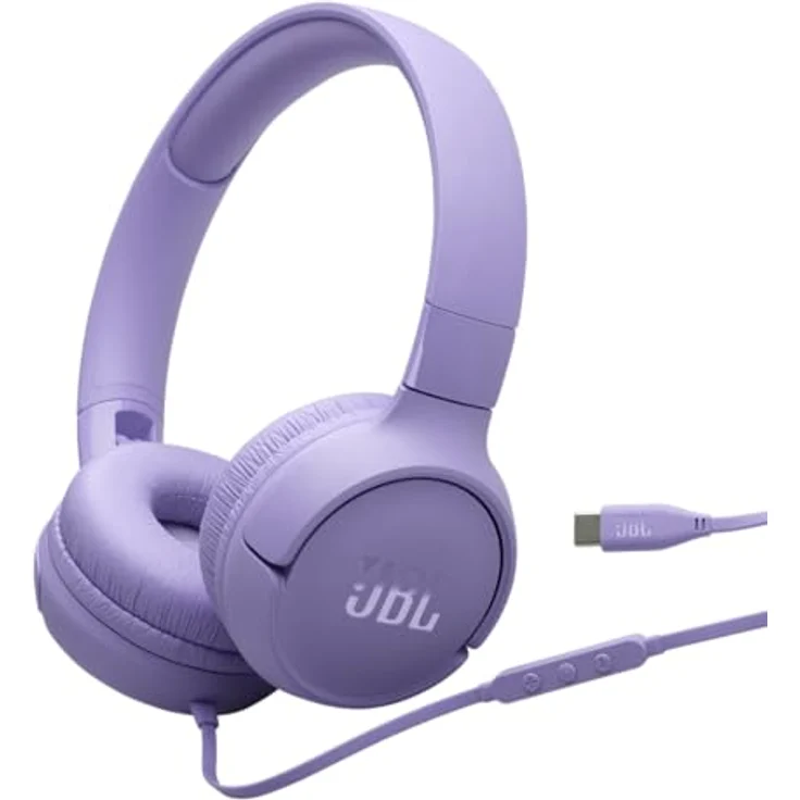 JBL Tune 520C, kabelgebundene On-Ear-Kopfhörer mit Mikrofon, Pure Bass Sound, EQ-Presets, USB-C-Anschluss, faltbares Design, violett – Bild 1
