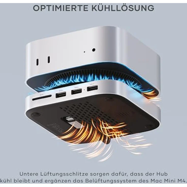 SATECHI Mac Mini M4 Hub & Stand mit NVMe SSD-Gehäuse – 5-in-1 Dock mit 2x USB-A 10 Gbps, Datenport, SD-Kartenleser – Silber – Bild 5