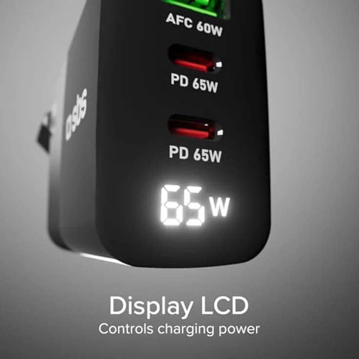 SBS 65-Watt-Ladegerät mit LCD-Display, Power Delivery-Technologie, EU-Wandsteckdose, schwarz – Bild 4