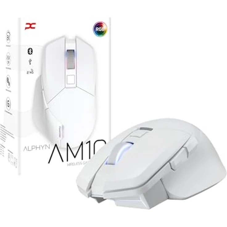 PowerColor ALPHYN AM10 Kabellose Gaming-Maus, Weiß, 26.000 DPI, PAW3395-Sensor, RGB-Beleuchtung, 6 Tasten, Bluetooth und 2,4-GHz-Dongle – Bild 1
