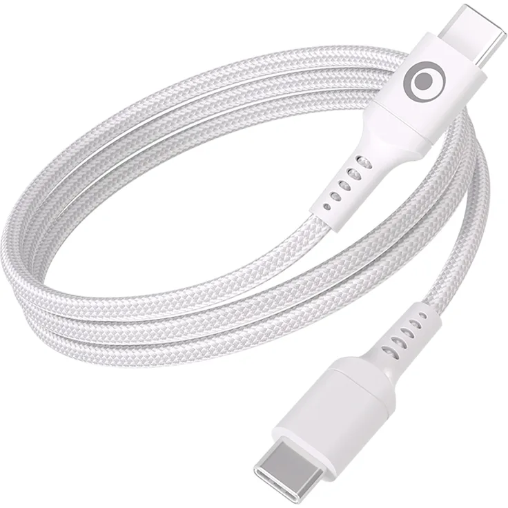BigBen Connected, Geflochtenes USB-C auf USB-C Kabel 2m, 100W 5A, extrem robust, Weiß