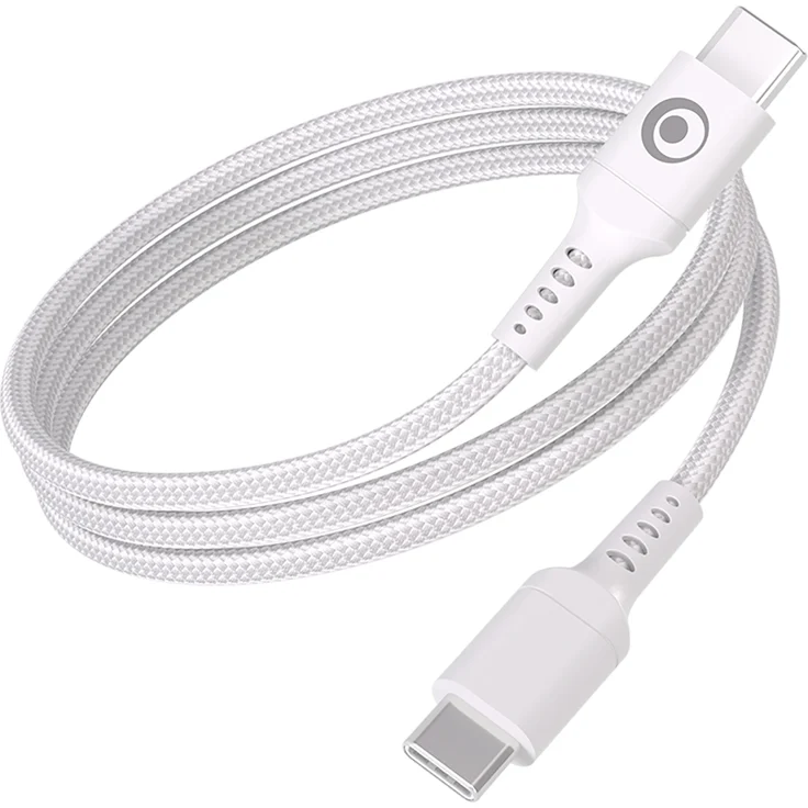BigBen Connected, Geflochtenes USB-C auf USB-C Kabel 2m, 100W 5A, extrem robust, Weiß