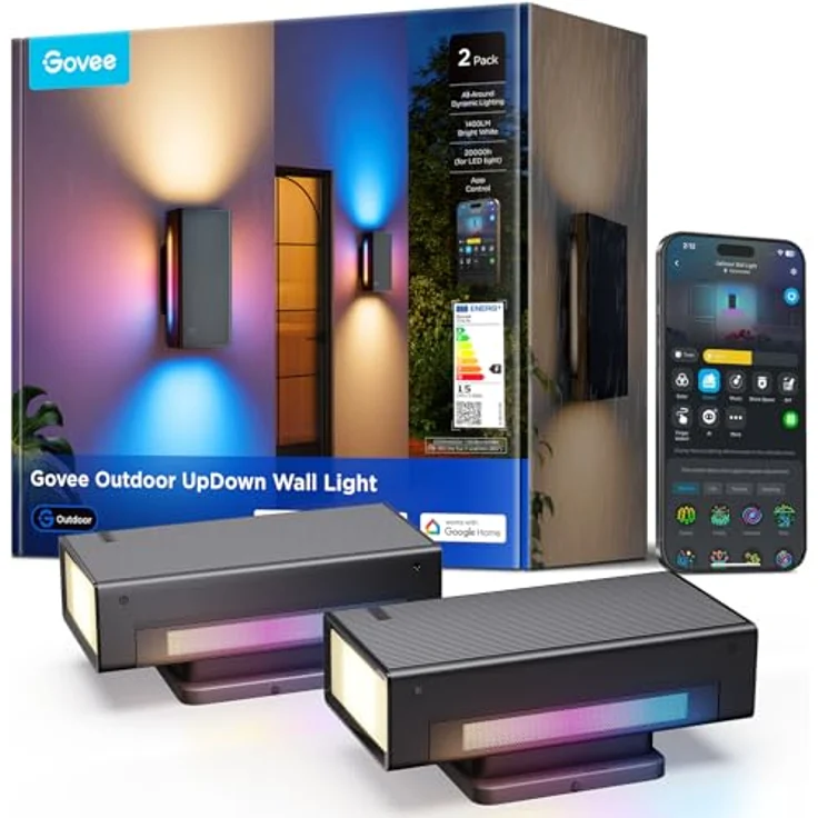 Govee Outdoor UpDown Wandleuchte RGBICWW, 1400LM, IP66 wasserdichte LED Wandleuchte mit 64 Szenenmodi, kompatibel mit Matter, Alexa und Google Assistant, 2er-Pack – Bild 1