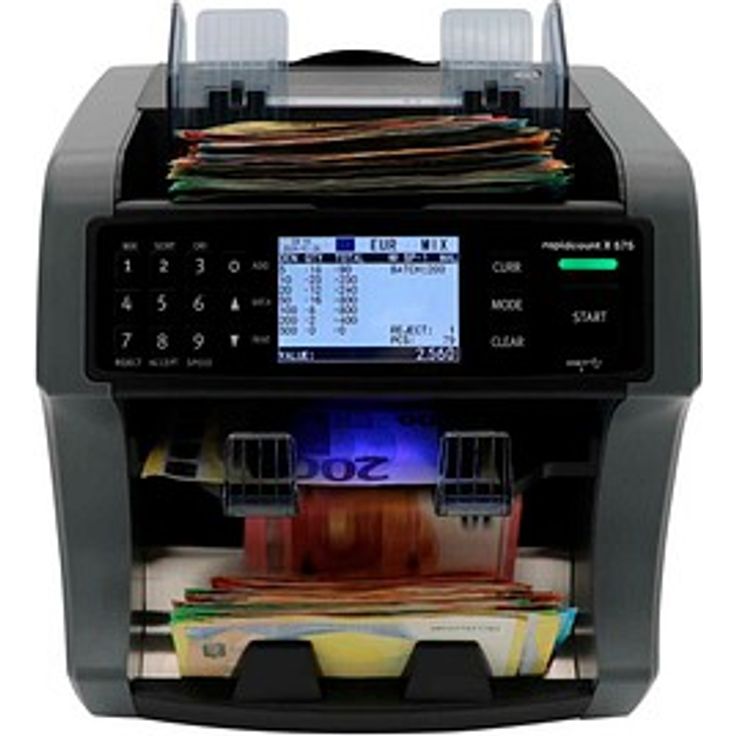 ratiotec Banknotenzähler rapidcount X 575, Stück- und Wertzähler mit Echtheitsprüfung, Farb-Display, bis zu 1.000 Banknoten pro Minute