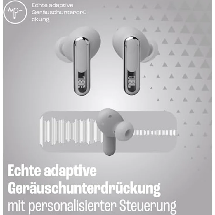 JBL Live Beam 3 Wireless Earbud-Kopfhörer, 48H Akkulaufzeit, Adaptive Noise Cancelling, Silber – Bild 5