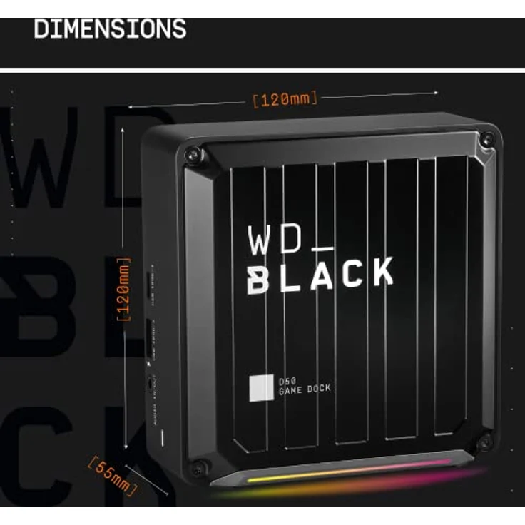 WD_BLACK D50 Game Dock 2 TB (2x Thunderbolt 3 Anschlüsse, DisplayPort 1.4, 2x USB-C, 3x USB-A, Audio Ein/Aus und Gigabit Ethernet anpassbare RGB-Beleuchtung) schwarz – Bild 2