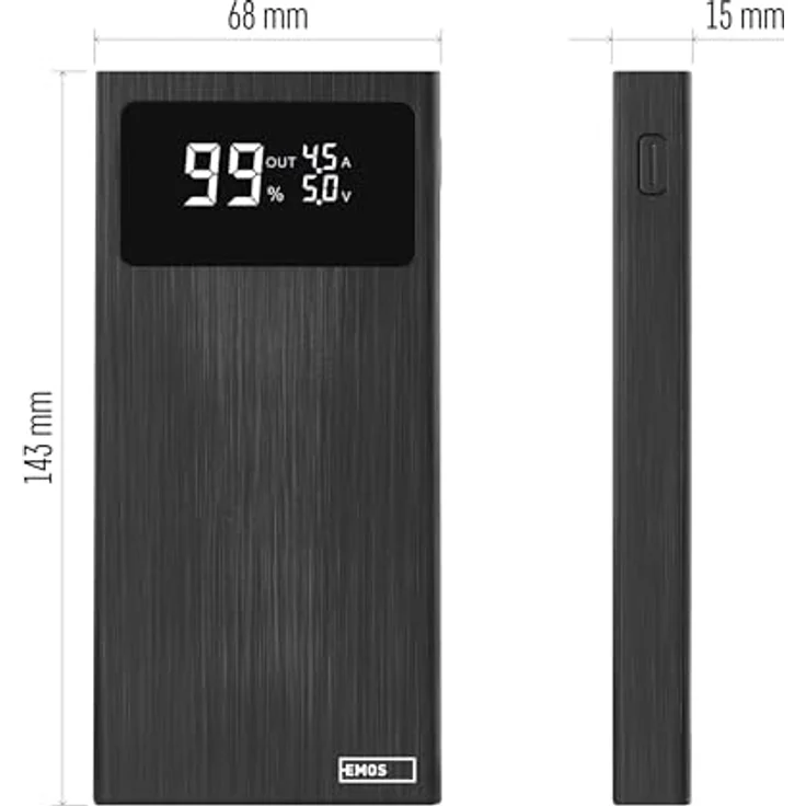 EMOS Powerbank BetaQ 10000mAh, 22,5 W Quick-Charge externer Akku/Ladegerät mit Display, Passthrough, 3X Output + 2X Input, schwarz – Bild 5