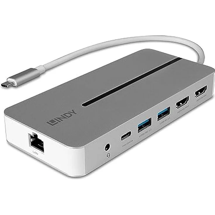 LINDY 43360 DST-Mx Duo USB C Laptop/MacBook Mini Dockingstation – 2X HDMI 4K@60Hz, PD 3.0 100W, USB 3.2 Gen 1, Gigabit Ethernet, Audio, HDCP2.2,>Thunderbolt 3, Display, Festplatte, Printer, Webcam – Bild 1