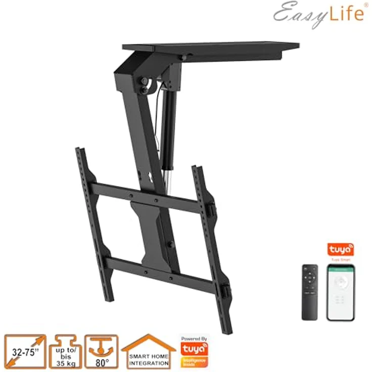 EasyLife EL-DHM-ND75S, TV Deckenhalter V2 elektrisch schwenkbar, Smart Home Integration, für 37 bis 75 Zoll (VESA bis 600x400), Schwarz – Bild 2
