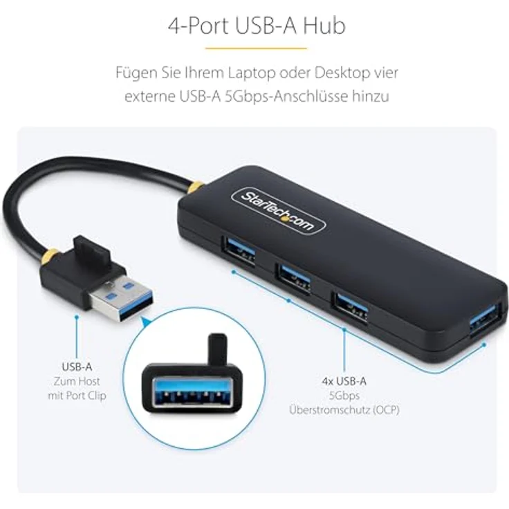 StarTech.com 4-Port USB-A Hub, USB 3.0, 5Gbps, mini, busbetrieben, kompakt & tragbar mit Kabelmanagement, Plug-and-Play, kompatibel mit Windows/macOS/ChromeOS – Bild 3