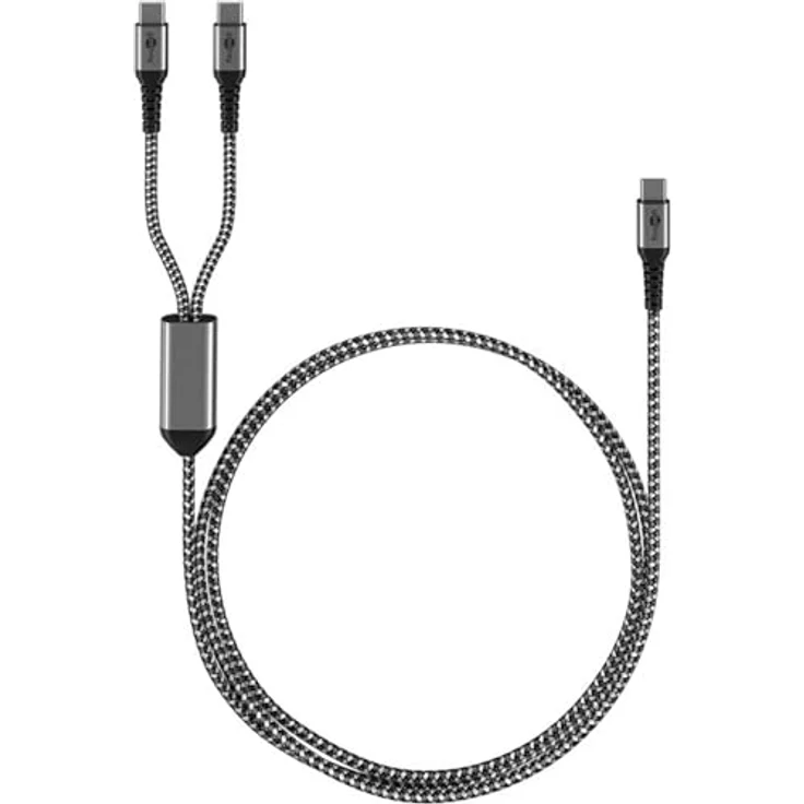 Goobay USB-C-Textilkabel 60 W Power Delivery, 1,5 m, schwarz-grau, Y-Verzweigung für gleichzeitiges Laden und Datenübertragung – Bild 4