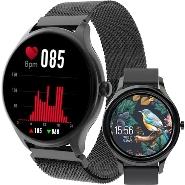 FOREVER Smartwatch Damen Herren Forevive SB-340 Schwarz 1.32 Zoll - Sportuhr mit Schrittzähler Fitness Tracker Herzfrequenz Schlaftracker SpO2 Überwachung - Smartwatch Wasserdicht IP68 - iOS/Android – Bild 1