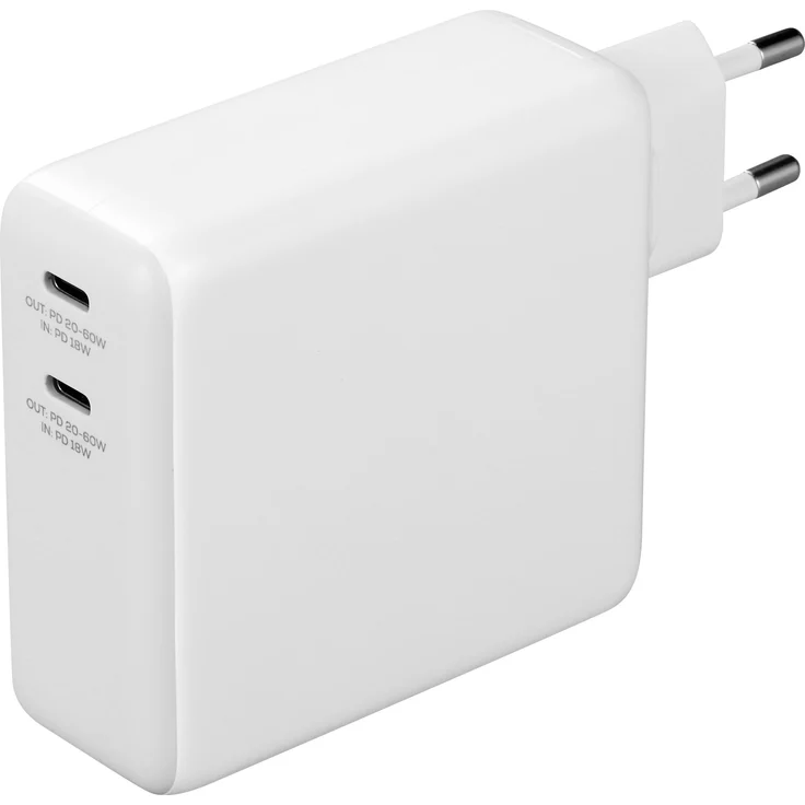 Deltaco USB-C Wandladegerät mit integrierter Powerbank, 9600 mAh, 2x USB-C, weiß