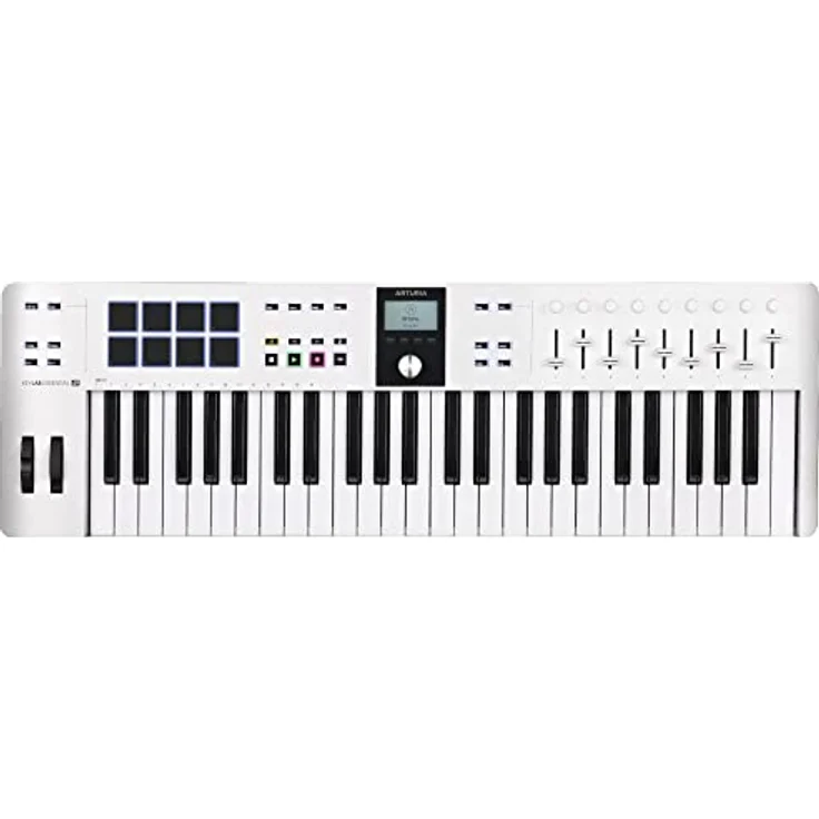 Arturia - KeyLab Essential 49 mk3 - MIDI Controller-Keyboard für die Musikproduktion - 49 Tasten, 9 Drehregler, 9 Fader, ein Modulationsrad, ein Pitch-Bend-Rad, 8 Pads - Weiß – Bild 3