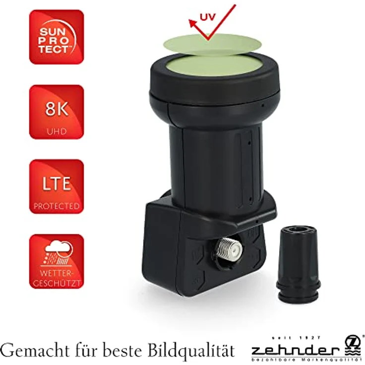 Zehnder Single LNB Satellitenkopf für 1 Teilnehmer mit Sun Protect UV Schutz und Wetterschutzkappe - 40mm Feed -4K Ultra HD - Satellite LNB - Digital - 1Fach - 4G 5G LTE Abschirmung| BX-3001 – Bild 2