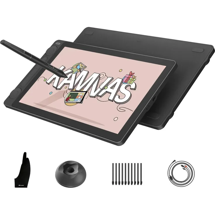 HUION Kamvas 13 Gen 3 Grafiktablett mit Display, volllaminiertes Zeichentablett, 16384 Stiftdruck, Dual Dial, Schwarz