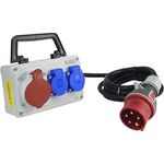 RoadEu CEE Steckdose 16A und 2x Schuko Verteiler - Stromverteiler 16A, Mobilverteiler - Stromkabel 5 meter, Baustromverteiler - blau