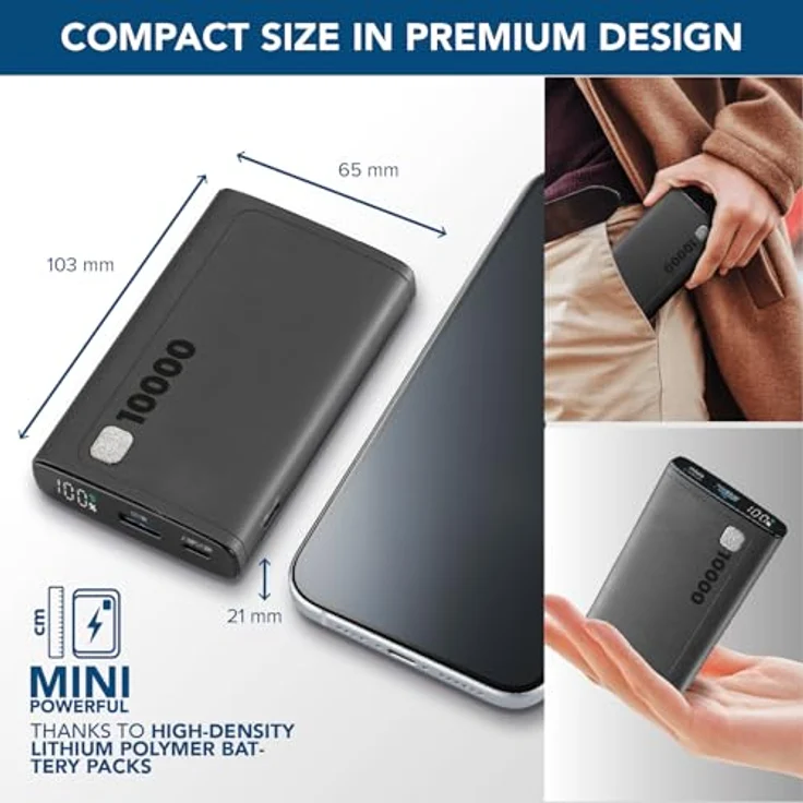 Cellularline Power Bank Elite 10000 PD Black - 10.000 mAh, 72 Stunden Ladezeit, 3 USB-Anschlüsse, LCD-Display – Bild 6