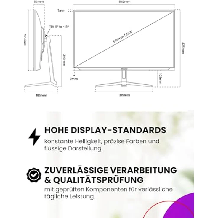 Arozzi Gaming Monitor Nova 24", IPS 200Hz, Full HD 1080p, Adaptive Sync, HDR10, 99% sRGB, flimmerfrei, lila – Bild 4