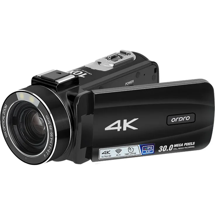 Lixada ORDRO HDR-Z88 4K-Digitalvideokamera, 30 MP Camcorder mit 10-fachen optischen Zoom, 3,0-Zoll-IPS-Touchscreen, WLAN und Zeitlupenaufnahme