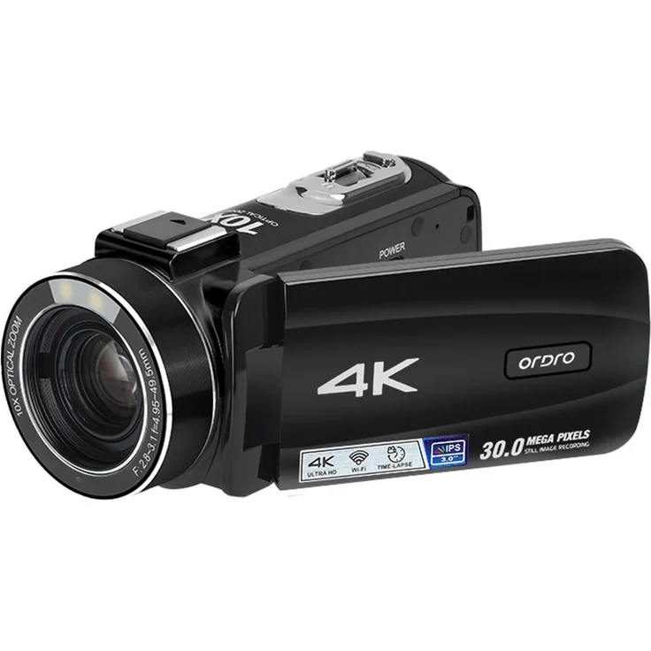 Lixada ORDRO HDR-Z88 4K-Digitalvideokamera, 30 MP Camcorder mit 10-fachen optischen Zoom, 3,0-Zoll-IPS-Touchscreen, WLAN und Zeitlupenaufnahme