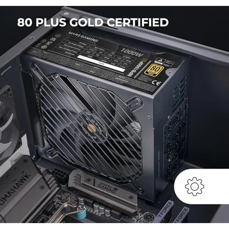 MARS GAMING MPB1000PSI, Vollmodulares ATX-Netzteil 1000W, 80Plus Gold 90%, 10 Jahre Garantie, 140mm SI-Lüfter, ATX 3.1 und PCIe 5.1, Schwarz – Bild 3