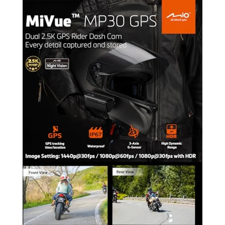 Mio MiVue MP30, Dashcam mit WLAN, integriertem Mikrofon, Nachtsicht, GPS-Empfänger und Beschleunigungssensor, Schwarz – Bild 2