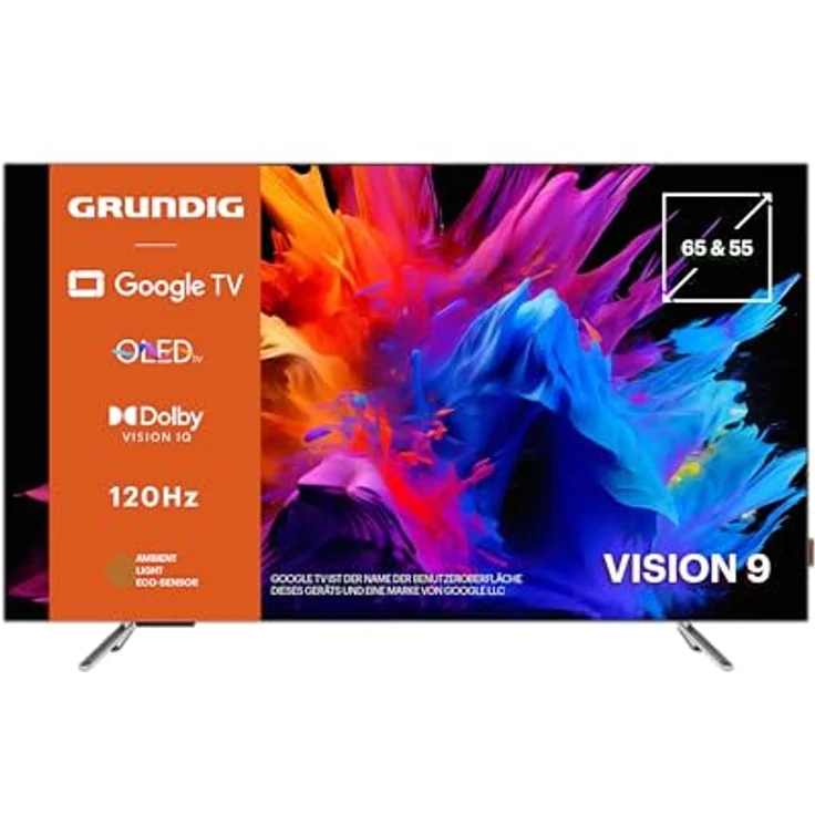 GRUNDIG 65 GOB 9480 Fernseher 65 Zoll (164 cm) Google TV, OLED TV, 4K UHD, Dolby Vision IQ, Dolby Atmos, 60 W Sound, Hey Google Sprachsteuerung, Smart TV, Bluetooth, Silber – Bild 1