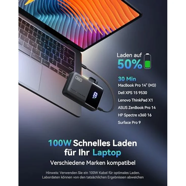 INIU Laptop Power Bank 100W 25000mAh, USB-C Powerbank mit Hochgeschwindigkeitsladen für MacBook, iPhone 14/15/16, kompakt und flugzeugfreundlich – Bild 2