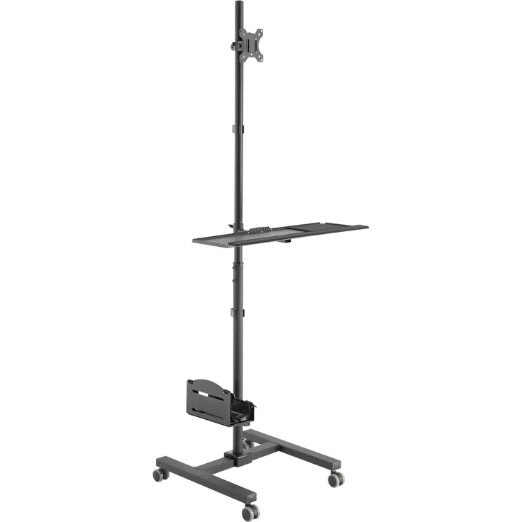 Equip 650171 Mobile Workstation für 17"-32" Monitore, schwarze Multimedialösung mit Höhenverstellung und Tastaturablage, Traglast 8 kg