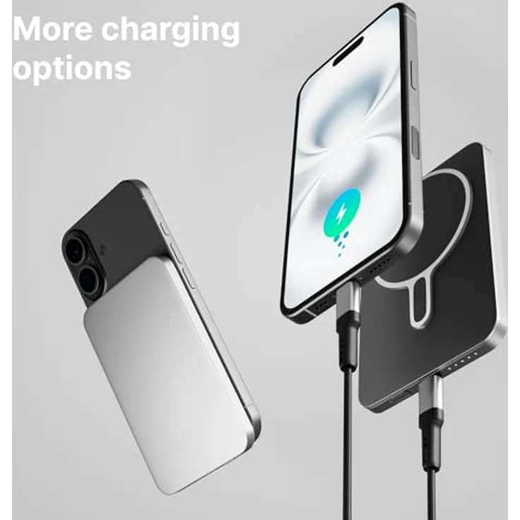 Qualo Power Bank 5000mAh, 20W, Kabellos, Mini, Induktives Schnellladen, kompatibel mit iPhone und Samsung, Grau, Kompakt – Bild 5