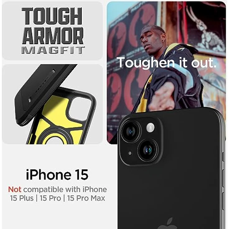 Spigen Hülle für iPhone 15 Tough Armor MagFit Kompatibel mit MagSafe -Schwarz – Bild 2
