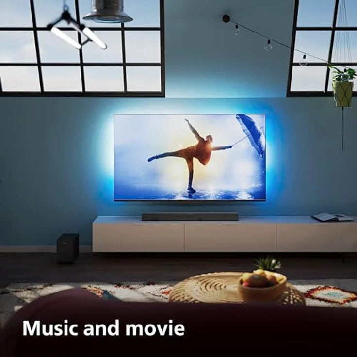 Philips TAB5308/10 Soundbar 2.1 mit kabellosem Subwoofer | 140 W | 4,5" Woofer | 4 EQ-Modi | HDMI ARC | Audio In | Optischer Eingang | Kompakt | Fernbedienung | Wandhalterungen | Dunkelgrau – Bild 2