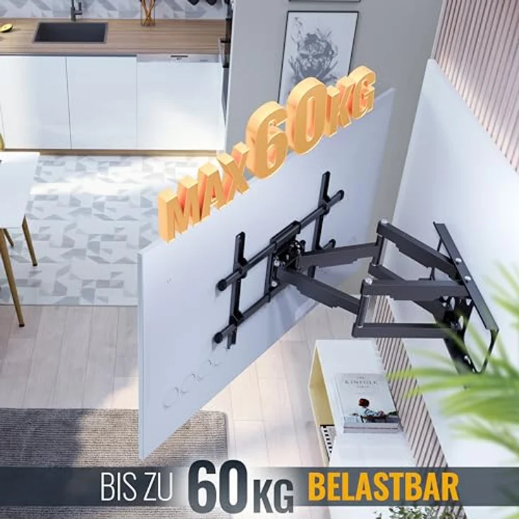 RICOO TV Wandhalterung Schwenkbar Neigbar für 42-75 Zoll S4964 - Schwenkbare TV Wandhalterung Fernseher TV Halterung 75 Zoll 60 Kg max. VESA 600x400, schwarz – Bild 5
