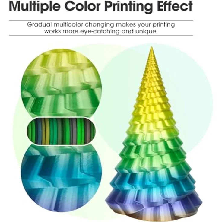 eSUN Silk Rainbow PLA Filament 1.75mm, Multicolored 3D Drucker Filament mit seidenartigem Glanz, 1KG Spule für 3D Drucker, wechselnde Regenbogenfarben – Bild 5