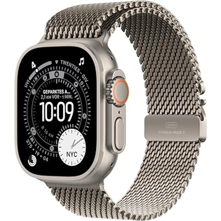 Apple Watch Ultra 3 GPS + Cellular, 49mm, Titangehäuse Silber, Milanese Loop Silber - M – Bild 1