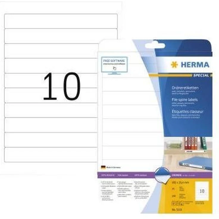 HERMA Aktenordner Ordnerrückenetikett SPECIAL 25,4 x 192 mm (B xH) - absolut blickdicht, sicher haftend, 100% recyclingfähig (weiß) – Bild 1