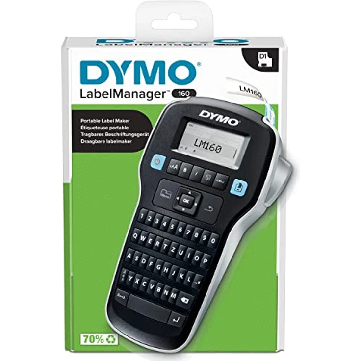 DYMO LabelManager 160 Tragbares Beschriftungsgerät | Etikettiergerät mit QWERTZ Tastatur & Einfache Textbearbeitung | für D1 Etiketten in 6, 9 und 12mm Breite – Bild 1