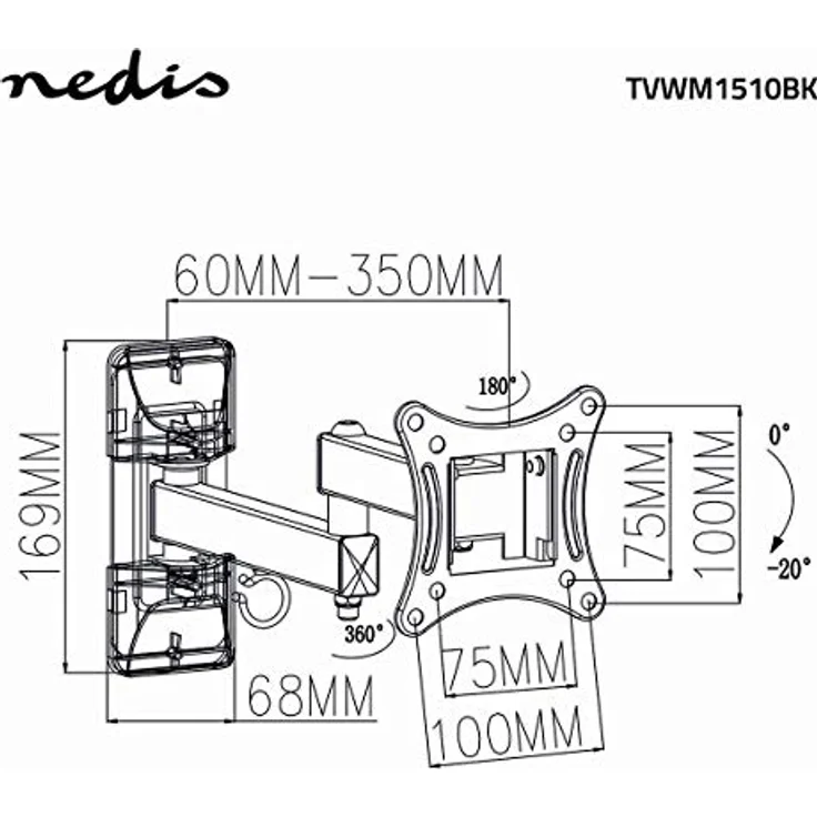 NEDIS Vollbewegliche-TV-Wandhalterung - 13-27" - maximales Bildschirmgewicht 15 kg - kippbar, drehbar - 3 Drehpunkte - schwarz – Bild 3