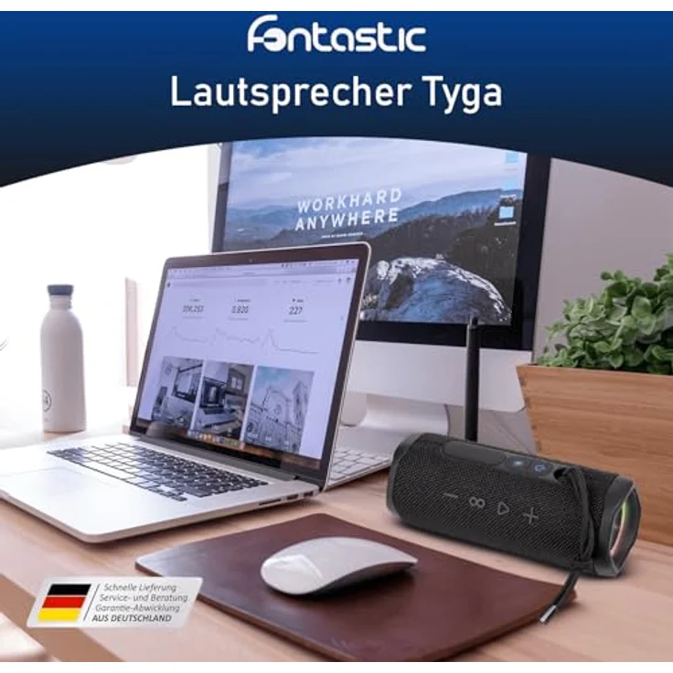 Fontastic Tyga Bluetooth Lautsprecher, Portable Speaker mit RGB-Lichteffekt, 3000 mAh Akku, spritzwassergeschützt, Schwarz – Bild 2