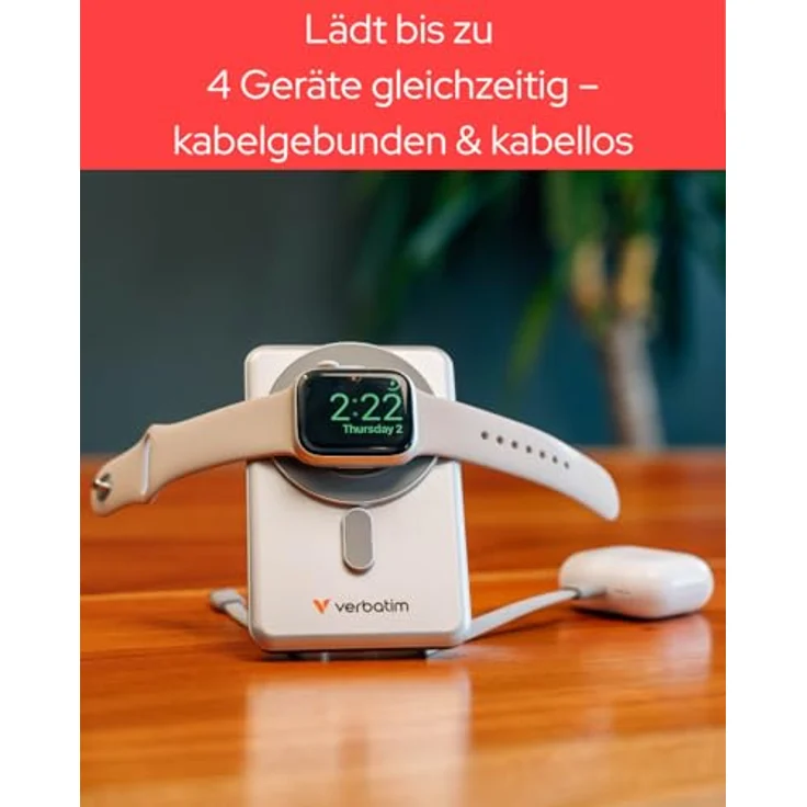 Verbatim Charge 'n' Go 2C, Powerbank mit 5000mAh, kabelloses Laden, 20W, Silber – Bild 8