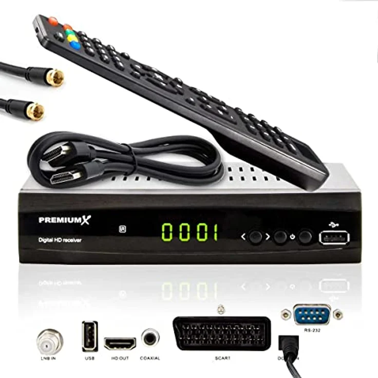 Premium X HD 521 FTA Digital TV SAT Receiver DVB-S2 FullHD Satelliten Empfänger HDMI SCART USB Mediaplayer Antennenkabel, Vorprogrammiert - Brillantes FullHD Satellitenfernsehen, Unicable tauglich, USB Media-Center – Bild 1